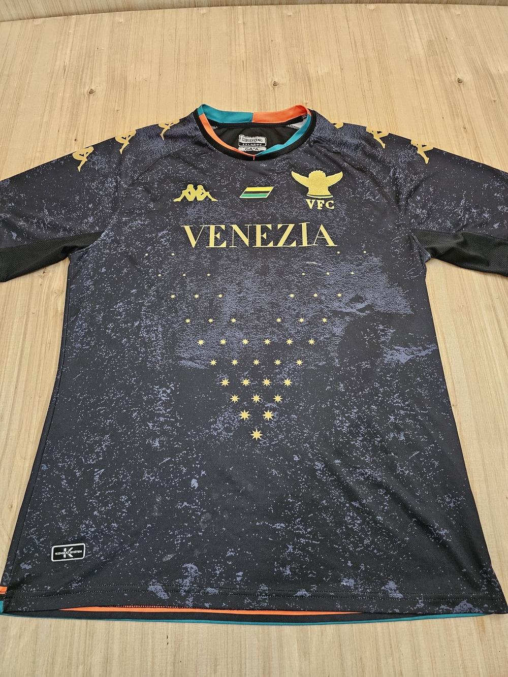 KAPPA Venezia Black and Gold Football Jersey with Teal & Orange Trim